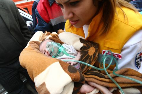 A baby, her mother and her grandmother are rescued in eastern Turkey on October 25, 2011, two days after a 7.2-magnitude earthquake killed more than 600 people. Dramatic video showed 2-week-old <a href="http://www.cnn.com/2011/10/25/world/europe/turkey-quake/index.html">Arza Karaduman</a> being carried from the debris of a multiple-story building.