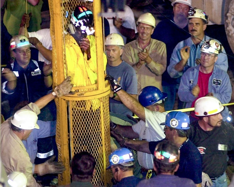 After being trapped for more than three days, <a href="http://archives.cnn.com/2002/US/07/26/mine.story.archive/" target="_blank">nine miners</a> are rescued from the Quecreek coal mine in Somerset, Pennsylvania, on July 28, 2002. They were caught in a 4-foot-high chamber 240 feet underground after breaching a wall separating their mine from an older, flooded shaft on July 24.
