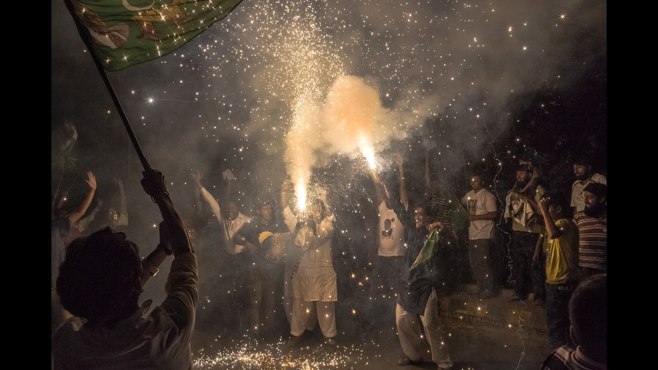 Sharif's supporters celebrate May 11 in Lahore.