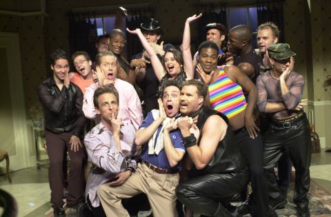 Meyers, bottom left, appears in a "Saturday Night Live" skit on November 3, 2001, his first season on the show.