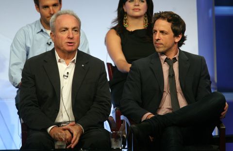 "Saturday Night Live" Executive Producer Lorne Michaels, left, and Meyers speak on a press tour in Beverly Hills, California, on July 20, 2008. Michaels will remain the executive producer of "Late Night."