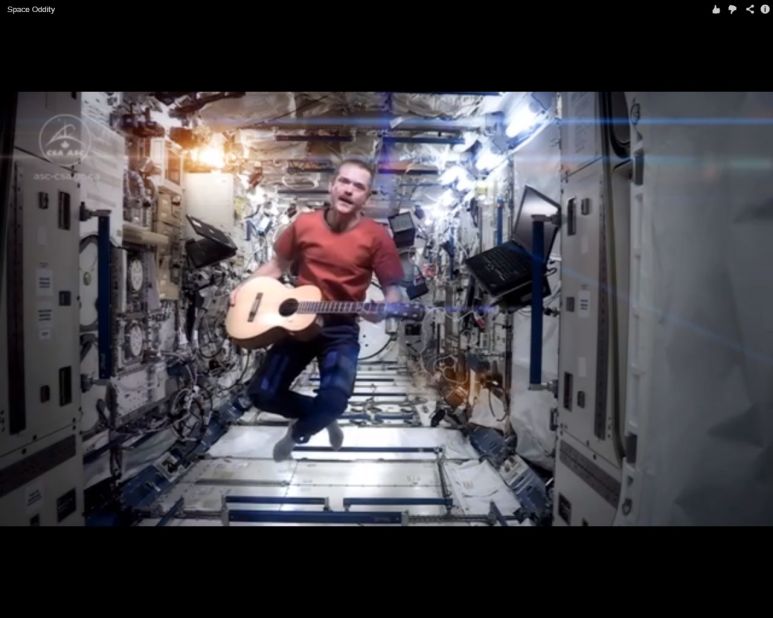 Many space fans already know about Chris Hadfield, a Canadian Space Agency astronaut who just spent five months aboard the International Space Station. He's a bit of a social media star, with hundreds of thousands of fans on Facebook and <a href="https://twitter.com/Cmdr_Hadfield" target="_blank" target="_blank">Twitter</a>. But his rendition of <a href="https://www.youtube.com/watch?v=4NX9ucLRJX8" target="_blank" target="_blank">David Bowie's "Space Oddity"</a> is propelling him to further heights. The <a href="https://www.youtube.com/watch?v=4NX9ucLRJX8" target="_blank" target="_blank">viral video</a> is the latest of his many popular posts. Click through the gallery to see some other things Hadfield has shared via Twitter with the people of Earth, where he was scheduled to return the night of Monday, May 13.