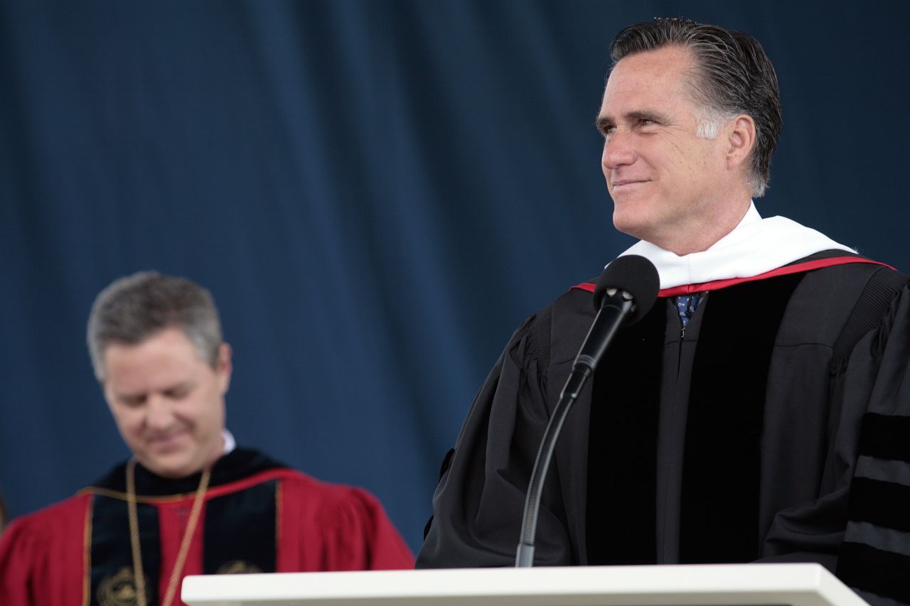 Former Massachusetts Gov. Mitt Romney delivered the commencement address at Southern Virginia University in Buena Vista, Virginia, in April. The school's students are predominantly Mormon, as is the former Republican presidential candidate. In 2012, Romney delivered the commencement address at Liberty University in Lynchburg, Virginia.