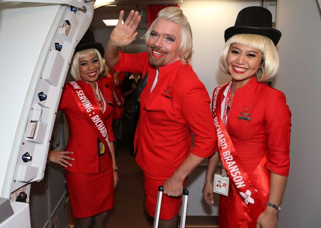 The AirAsia special charity flight took off on Sunday from Perth, Australia, for Kuala Lumpur. The five-and-a-half hour journey with flight attendant Branson raised almost A$200,000 for the Australia-based Starlight Children Foundation.