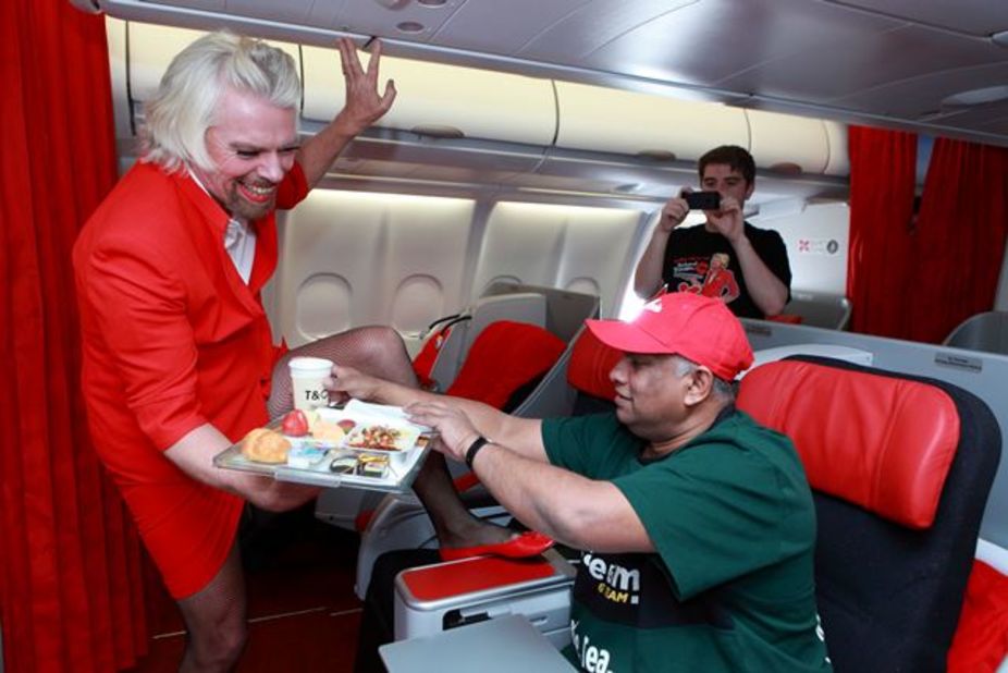 Branson served meals and drinks to passengers, including the guy who made this happen -- Tony Fernandes, CEO of AirAsia Group.