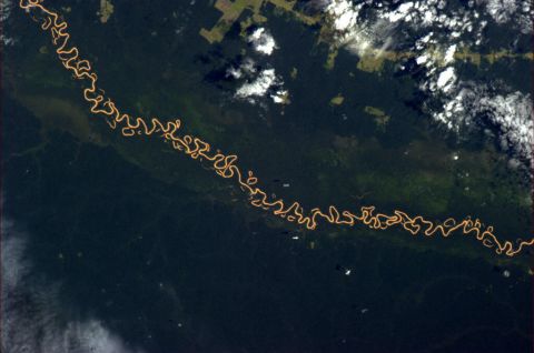 This April 7 photo shows a river that "hiccups <a href="https://twitter.com/Cmdr_Hadfield/status/320854732870660096" target="_blank" target="_blank">like a zipper</a> on an old coat." Many Twitter users who saw the post began to speculate about which river it might be.