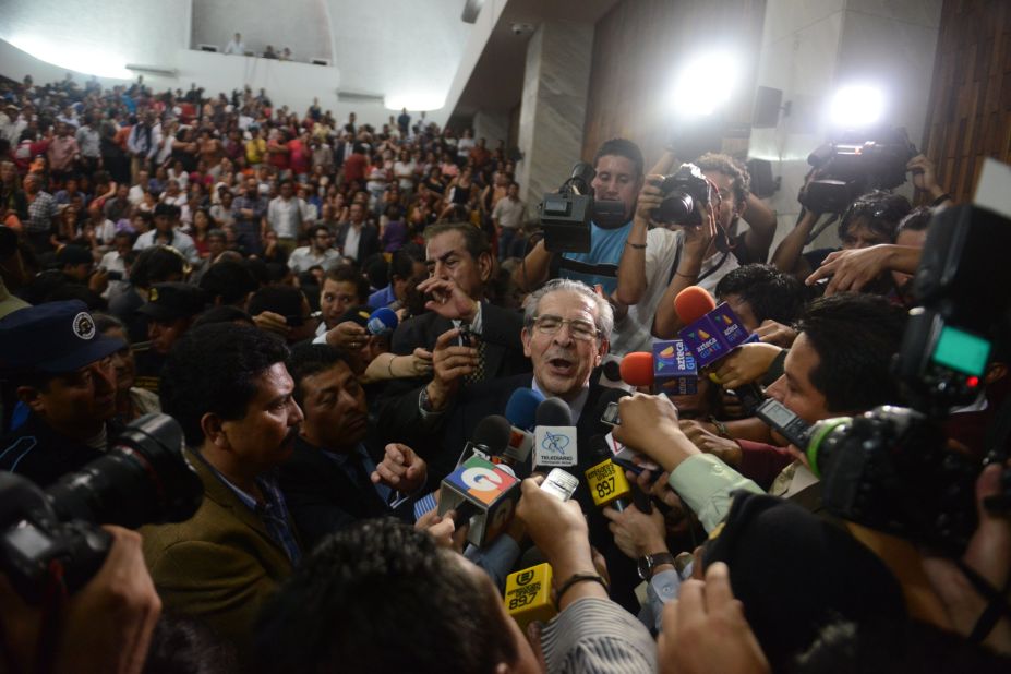 Montt talks to the media in Guatemala City on May 10, 2013, after being convicted on charges of genocide allegedly committed during his regime in 1982-83. It was "the first time, anywhere in the world," that a former head of state was being tried for genocide by a national tribunal, according to the United Nations. <a href="http://www.cnn.com/2013/05/21/world/americas/guatemala-genocide-trial/index.html" target="_blank">The conviction was overturned</a> 10 days later, however, and Guatemala's Constitutional Court ordered a retrial.