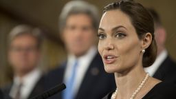 Actress Angelina Jolie, in her role as UN envoy, talks during a news conference regarding sexual violence against women in conflict, at the Foreign Ministers G8 meeting in Lancaster House on April 11, 2013 in London, England. G8 Foreign Ministers are holding a two day meeting where they will discuss the situation in the Middle East, including Syria and Iran, security and stability across North and West Africa, Democratic People's Republic of Korea and climate change. British Foreign Secretary William Hague will also highlight five key policy priorities. 