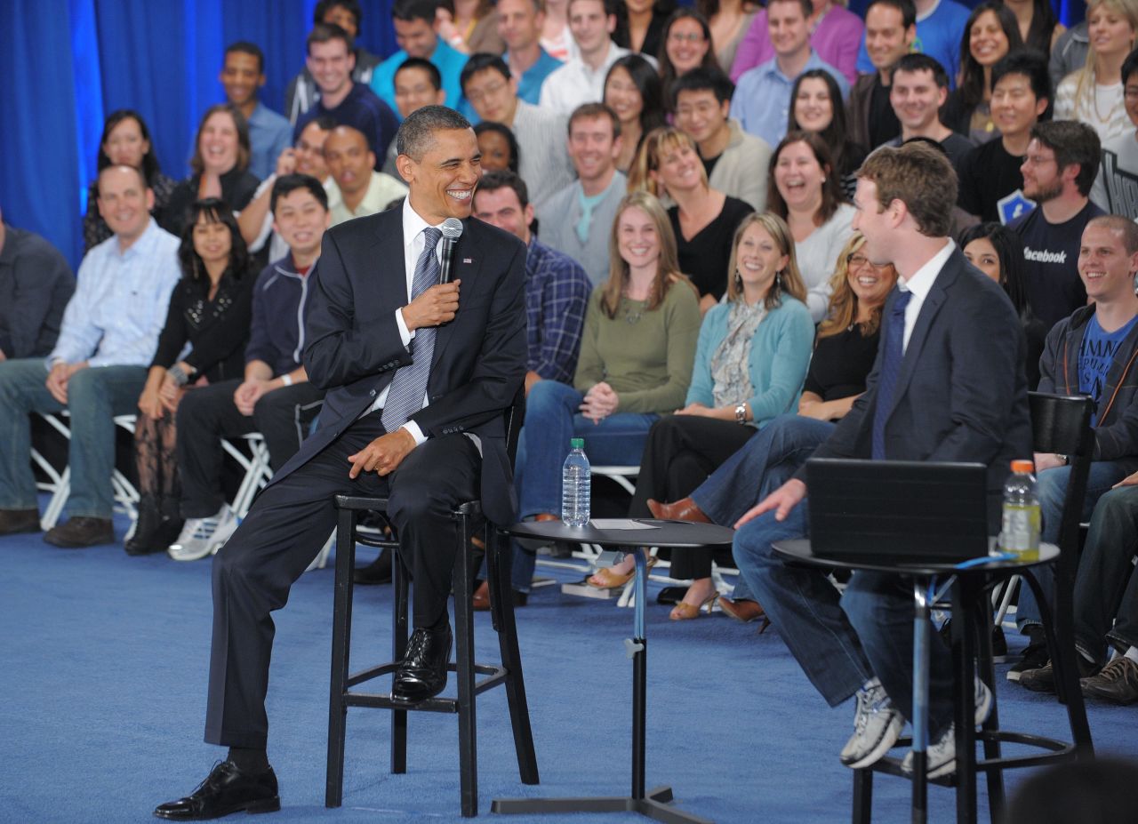 Zuckerberg did clean up his act when President Barack Obama visited Facebook headquarters in April 2011. His suit and tie were so rare, Obama even made a joke about it.