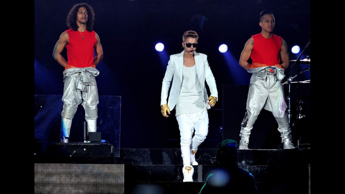 Justin Bieber performs at Soccer City, also known as the FNB Stadium, in Johannesburg, South Africa, on Sunday, May 12. After the show, thieves stole the contents of a walk-in safe, South African police said Tuesday.