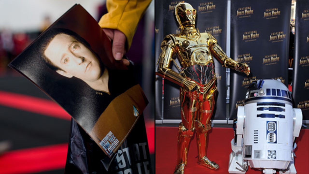 There will be robots. The sentient android known as Data has superhuman capabilities, but still longs to be human in "Star Trek: The Next Generation." A golden protocol droid named C3PO is fluent in many languages and aims to help humans in "Star Wars." His buddy is droid R2-D2. Photos: A fan's photo of Data (left) and C3PO posing with R2-D2.