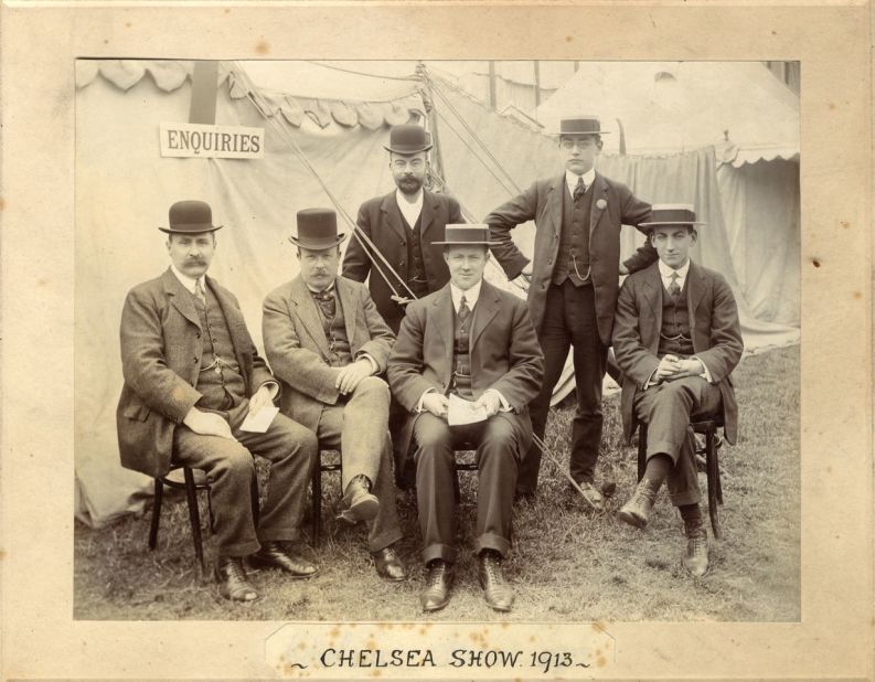 A staff photograph from the first Chelsea Flower Show in the Royal Hospital Chelsea in 1913. Sue Biggs is planning to recreate this image with the present-day staff this year.