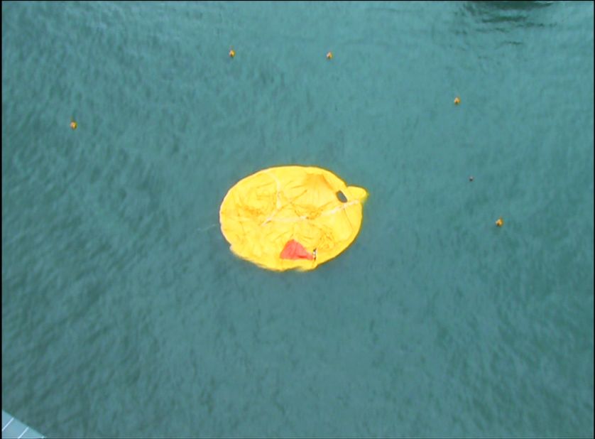 No inflatable fun here. A yellow slick is all that remains of the duck.