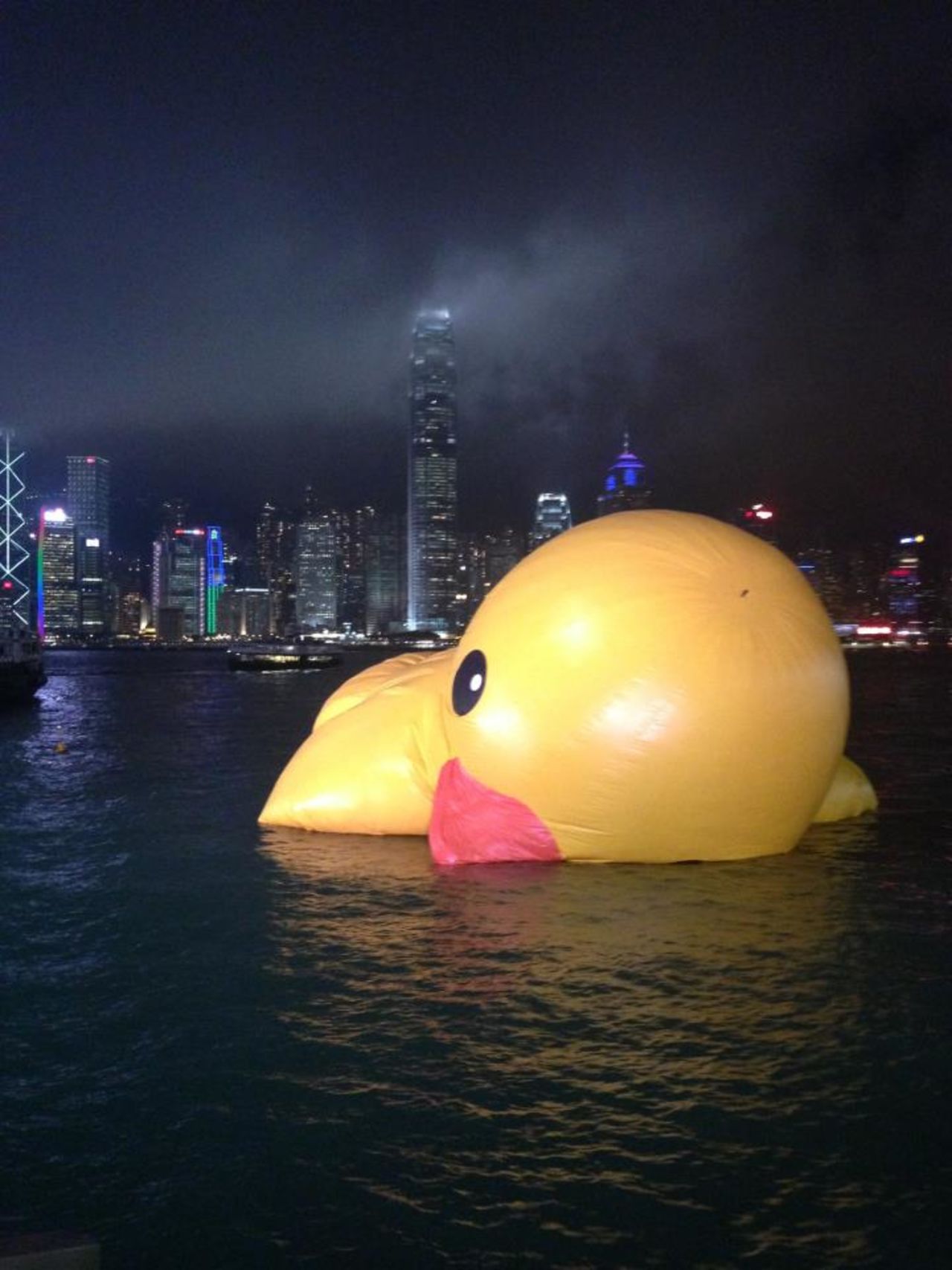 Bad night: Rubber duck recreates a scene more familiar in Hong Kong's Lan Kwai Fong or Wan Chai bar areas.