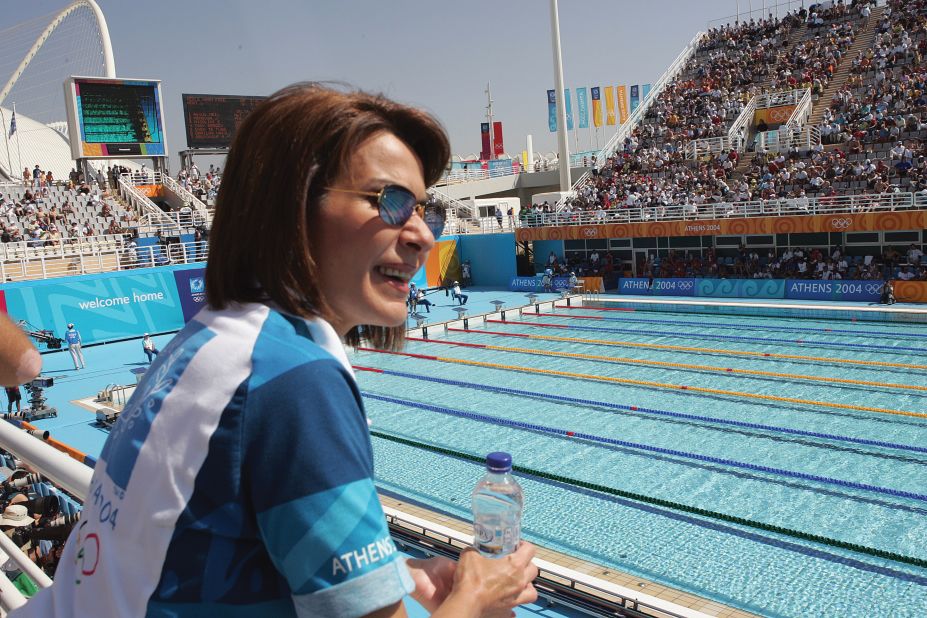 Gianna Angelopoulos at the Athens 2004 swimming venue in her volunteers' uniform