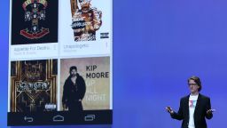 Chris Yerga, Google engineering director for Android, announces the new Google Play Music All Access on Wednesday.