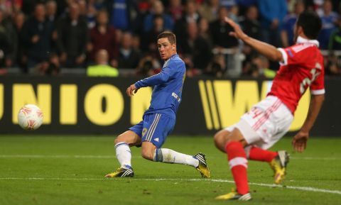 Despite being under pressure for much of the 2013 Europa League final, Fernando Torres raced clear to fire home in style and Chelsea the lead.