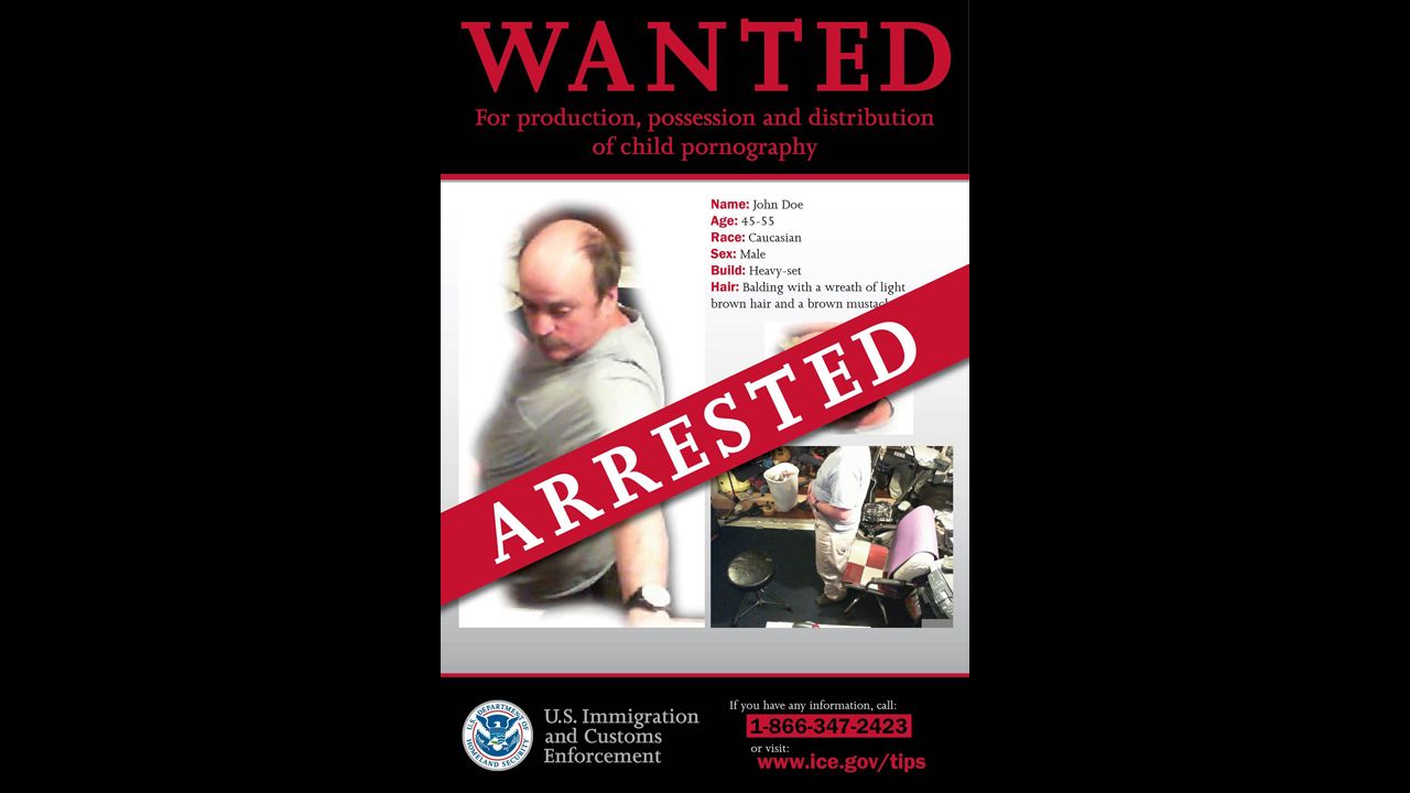 Thanks to a tip from the public, the "John Doe" suspected child molester was arrested on Tuesday, May 15, less than 24 hours after photos of the suspect were released. Immigration and Customs Enforcement released edited stills from a child pornography video and appealed to the public for help.