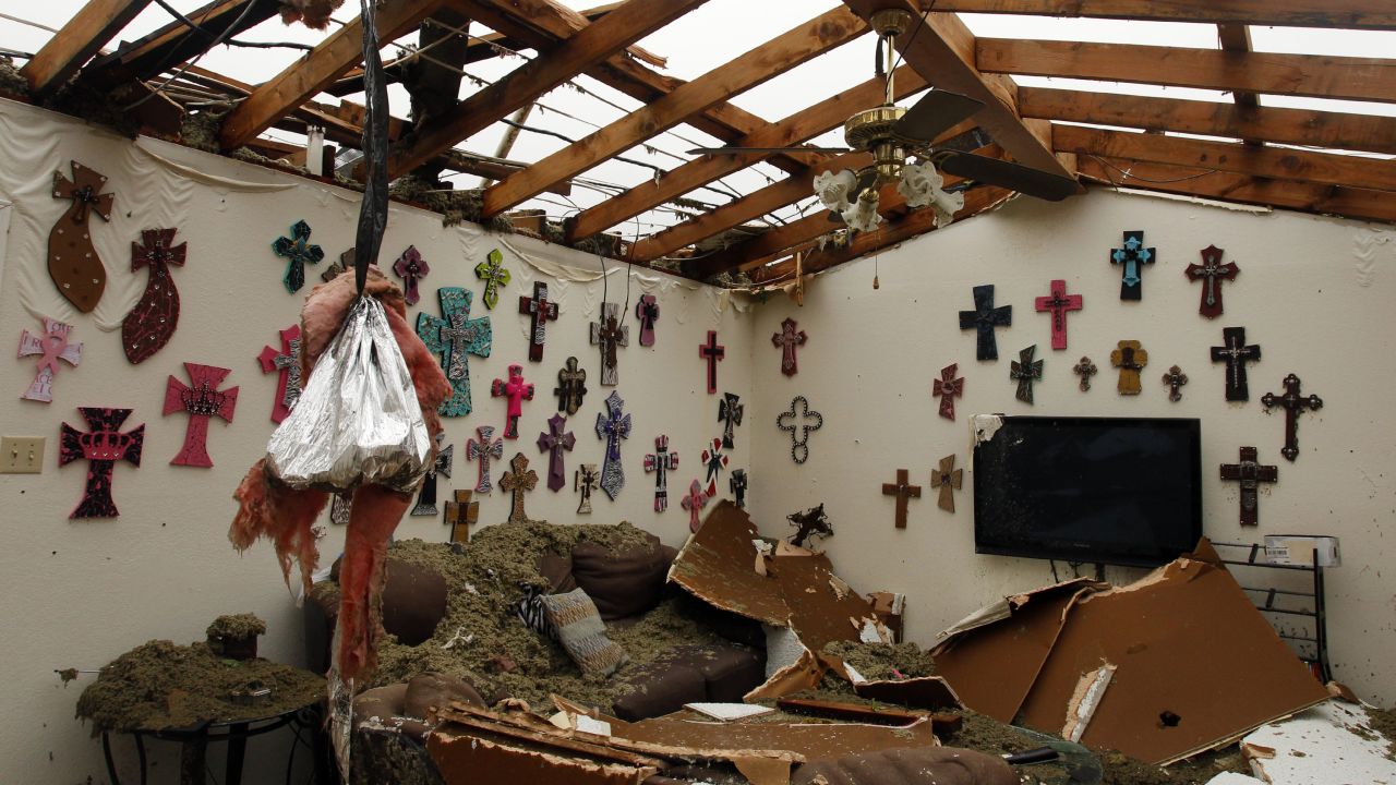 The living room of a Cleburne home is left without a roof on May 16.