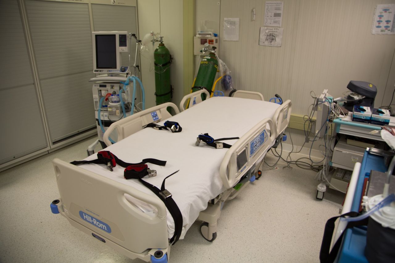 Restraints are used in an operating room at the medical facility. 