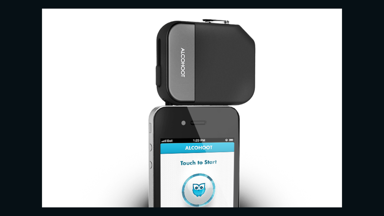 Alcohoot's breathalyzer device plugs into a smartphone.