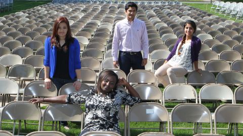 Fatima Bostan-Ali, from left, Mireille Kibibi, Naing Oo and Lima Naseri graduated from Berry on Saturday.