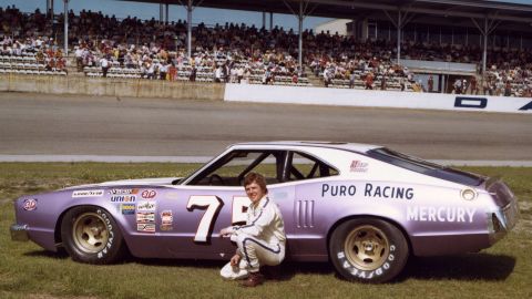 Dick Trickle poses with his Mercury racing car at Daytona International Speedway in February 1975. Trickle died Thursday, May 16, of an apparent self-inflicted gunshot wound, a North Carolina sheriff's office said.