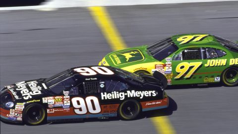 Dick Trickle, left, edges past Chad Little during a race at the Daytona International Speedway in February 1998.