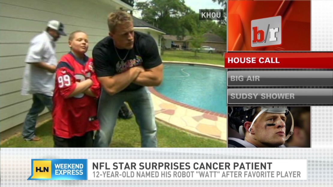 J.J. Watt hanging out with a cancer patient and fan in 2013. 