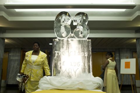 An ice sculpture greets the participants as they enter. 
