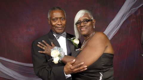 Ethel and Eugene Arms pose for a prom photo.