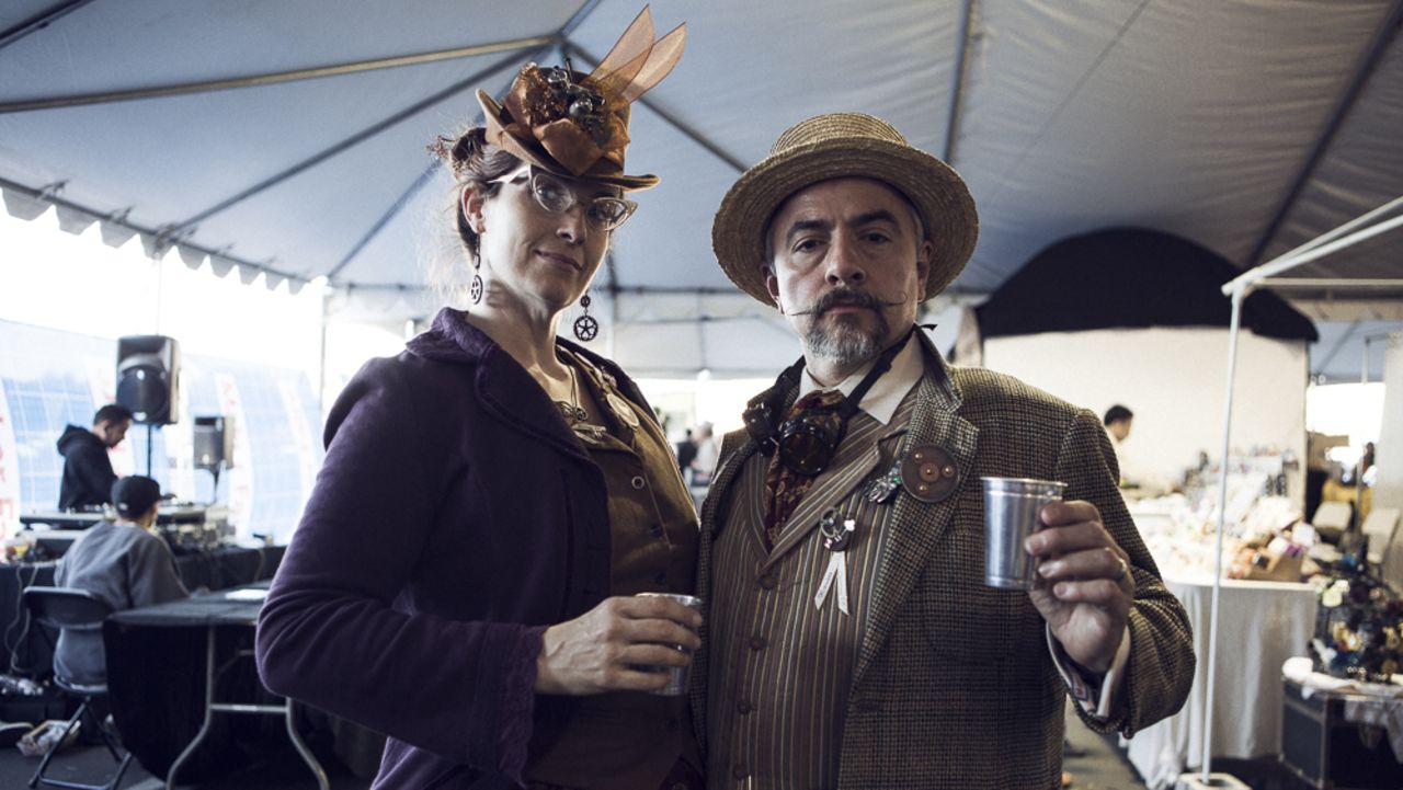 Some 120,000 people descended on San Mateo, California, last weekend for Maker Faire Bay Area 2013, an annual celebration of do-it-yourself crafts, technology and culture. Steampunk fashion was a big part of the event. Here, Maker Faire veterans Katherine Becvar and Samuel Coniglio look dapper while checking out crafts. 