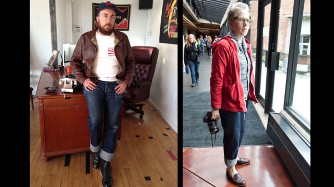 Recent years have seen a revival of appreciation for untreated denim common in the days of Jacob Davis and Levi Strauss. Today, however, purists like Tyler Madden, left, and <a href="https://twitter.com/archcloth" target="_blank" target="_blank">Lesli Larson</a> (who both work in the apparel industry), favor raw denim from Japan, including their beloved <a href="http://www.selfedge.com/shop/index.php?main_page=index&cPath=65" target="_blank" target="_blank">1947 Sugar Cane denim</a>. "They are simple, unadorned, and fill the role of classic blue jean better than any other pants that can be bought today," said Madden. Larson added, "I feel like I could toss out the rest of my wardrobe and live in these pants for the next decade. "