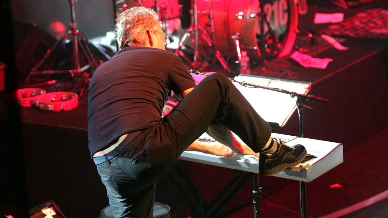 Manzarek plays on stage at the Miller Rock Thru Time concert in 2004. 