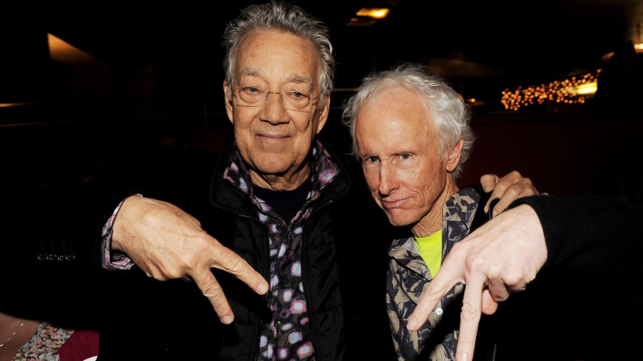 Ray Manzarek, left, and Krieger of The Doors strike a pose at the screening of "The Doors Mr. Mojo Risin': The Making of L.A. Woman" at the Egyptian Theater in Los Angeles on January 20, 2012.