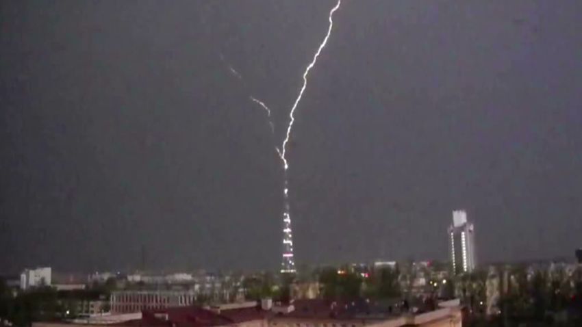 See lightning strike TV tower | CNN