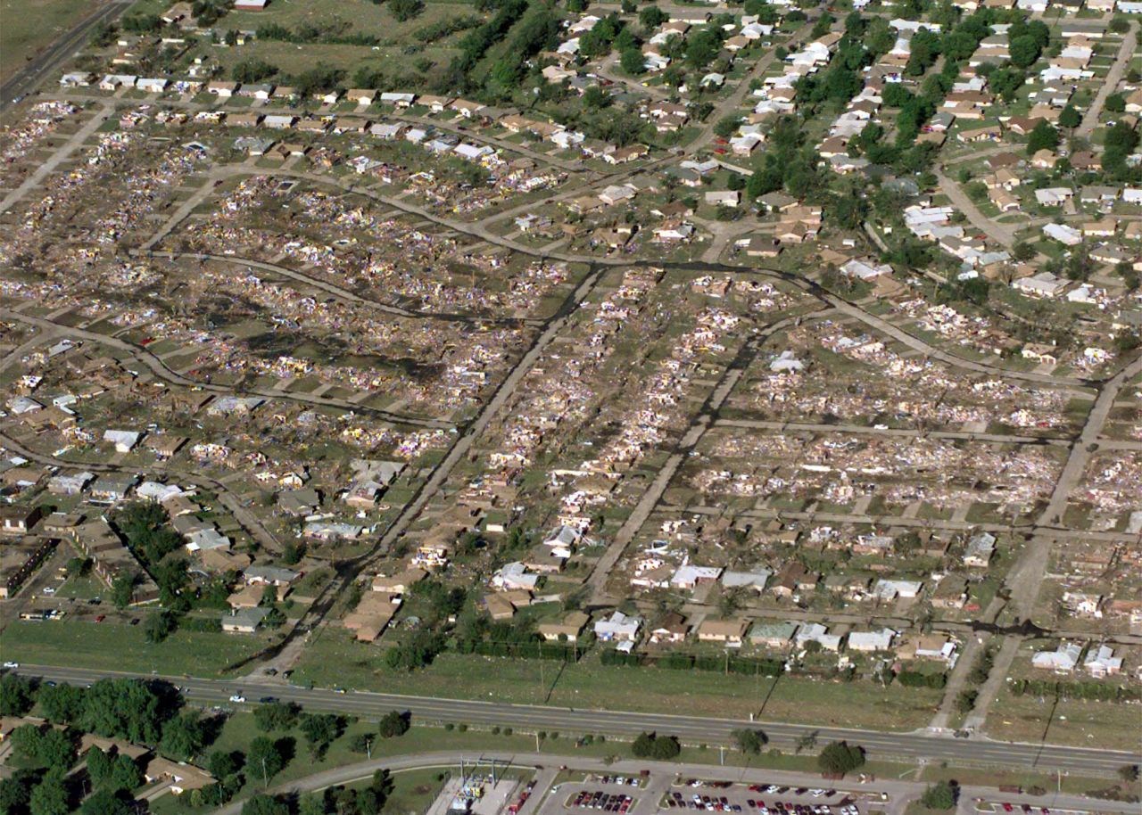 Destroyed homes lie in ruin in a section of Midwest City on May 5, 1999.