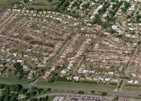 Destroyed homes lie in ruin in a section of Midwest City on May 5, 1999.