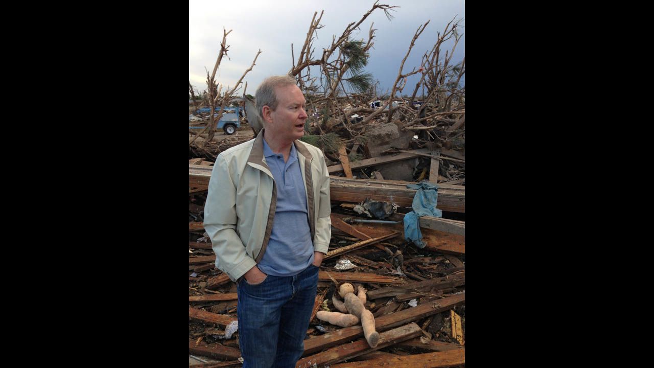 Oklahoma City Mayor Mick Cornett surveys damage in Moore on May 21.