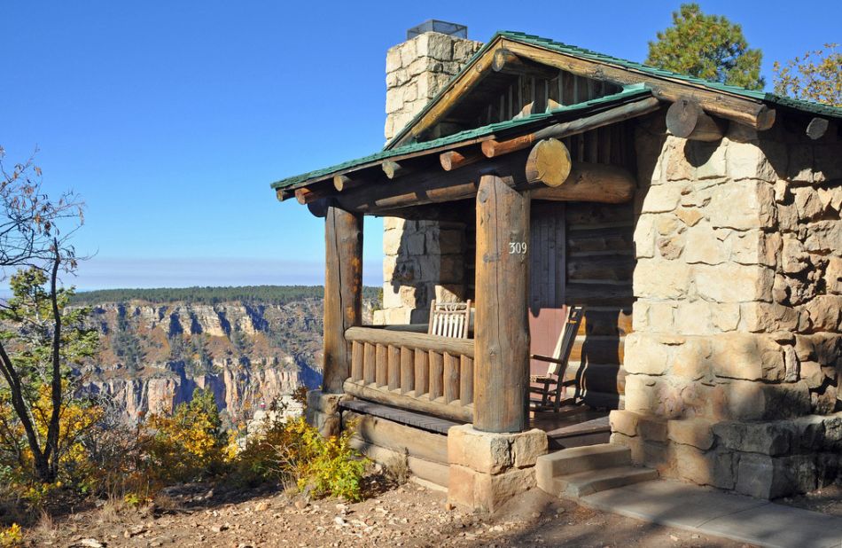 Some National Park Service cabins, like this rustic cabin at the Grand Canyon Lodge (North Rim), have running water and electricity. 