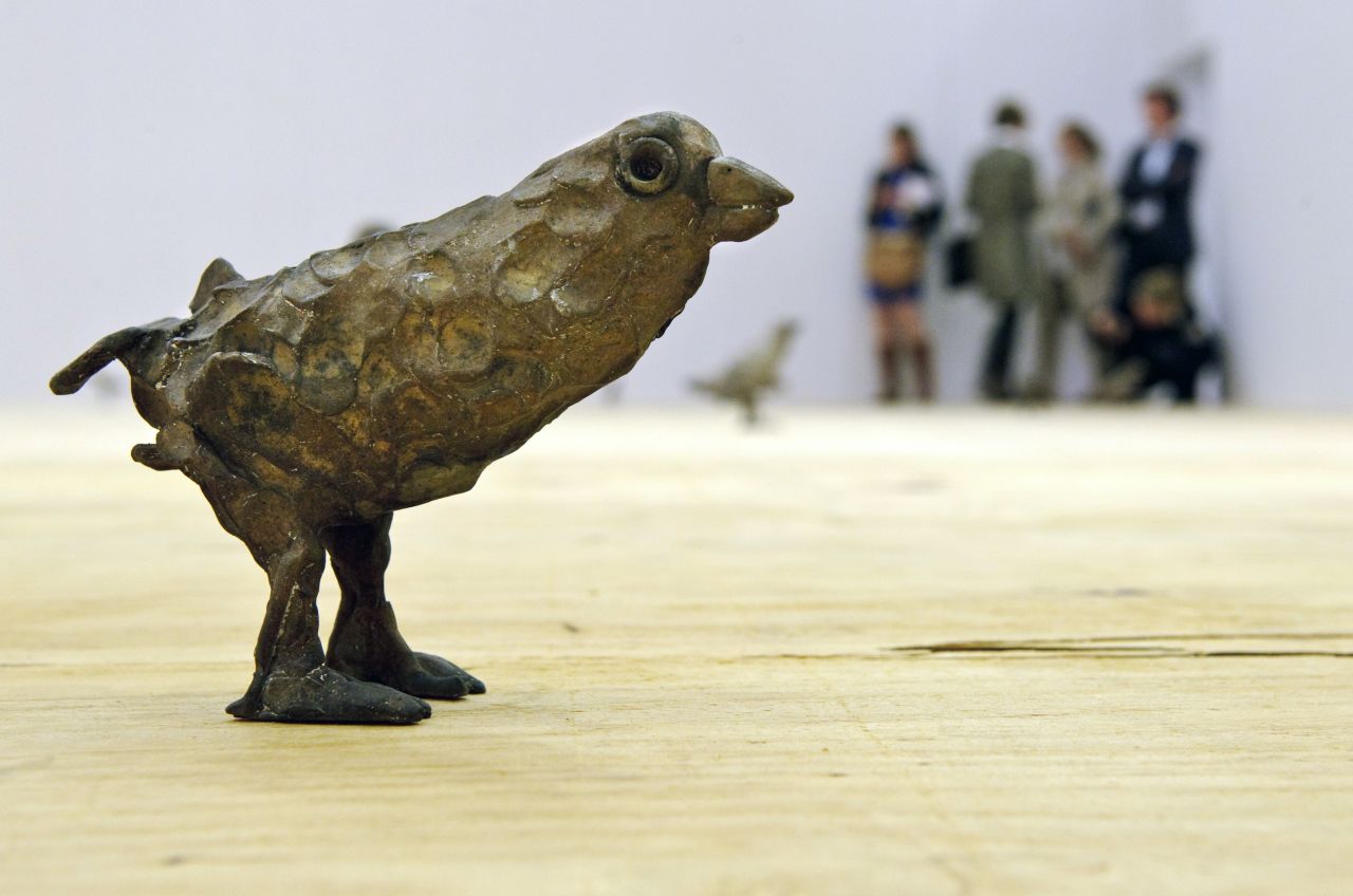 A work by Ugo Rondina called "Primitive" stands on the floor during a preview day in June 2012 for <a href="https://www.artbasel.com/" target="_blank" target="_blank">Art Basel</a>. The annual exhibition features 20th and 21st century art.