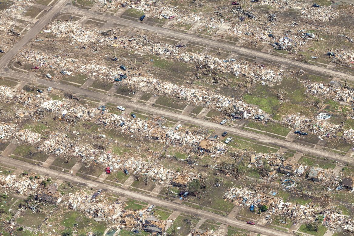 The storm, which touched down near Newcastle, Oklahoma, spanned 1.3 miles. Some areas along the path were completely flattened.