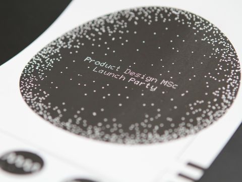 Dundee University printed invitations to their 2011 product design MSc launch party with conductive paint. When plugged in to a system at the show, the invitation turned into a musical instrument. Users could control pitch by hovering one hand over a large circle of conductive paint, and frequency by pressing buttons with the other. 
