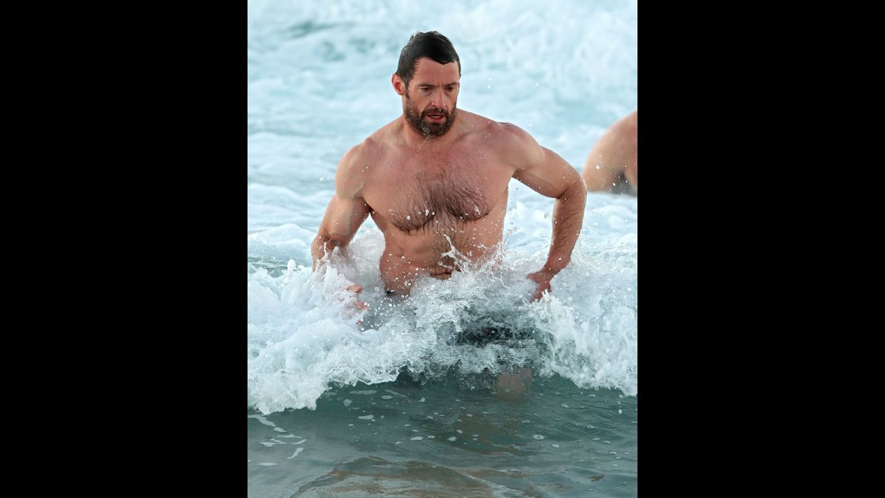 "Wolverine" star Hugh Jackman enjoyed an early morning swim at Bondi Beach in Sydney in July 2012.
