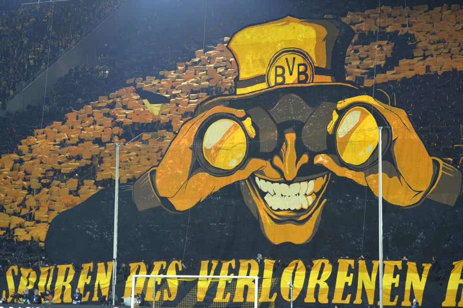 While Dortmund's players have produced on the pitch, its fans have done likewise in the stands with a number of outstanding montages on the famous Sudtribune terrace.