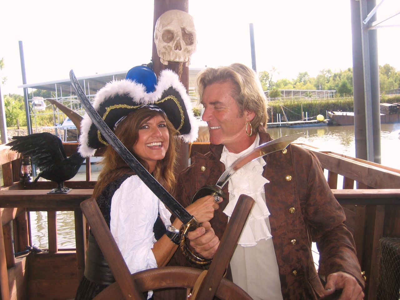 The Gypsy Rose II is one of six pirate ships built by Woodson (pictured with girlfriend "Wench Maria"), and sailed along the Mississippi River as part of sightseeing cruises. 