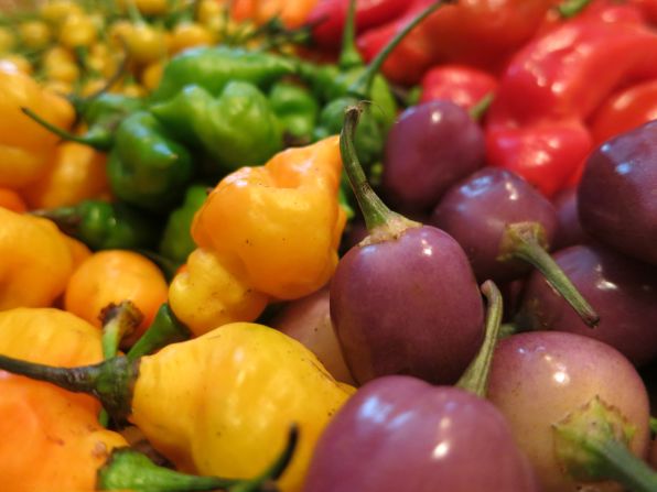 Colorful, hot and pungent peppers abound in Peruvian cooking.