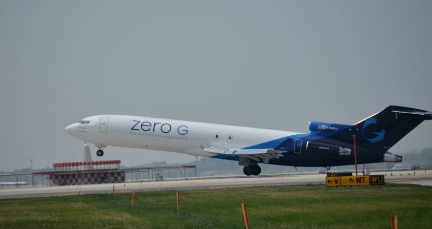 Chicago plane spotter Ana Peso captured this image of a modified Boeing 727 taking off from Los Angeles International Airport. Peso was drawn by Zero G's unique paint job. 