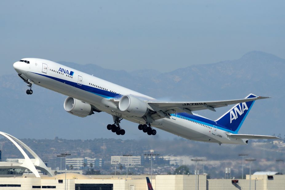 An All Nippon Airways Boeing 777 takes flight at LAX, as seen through the lens of plane spotter Steve Bailey.