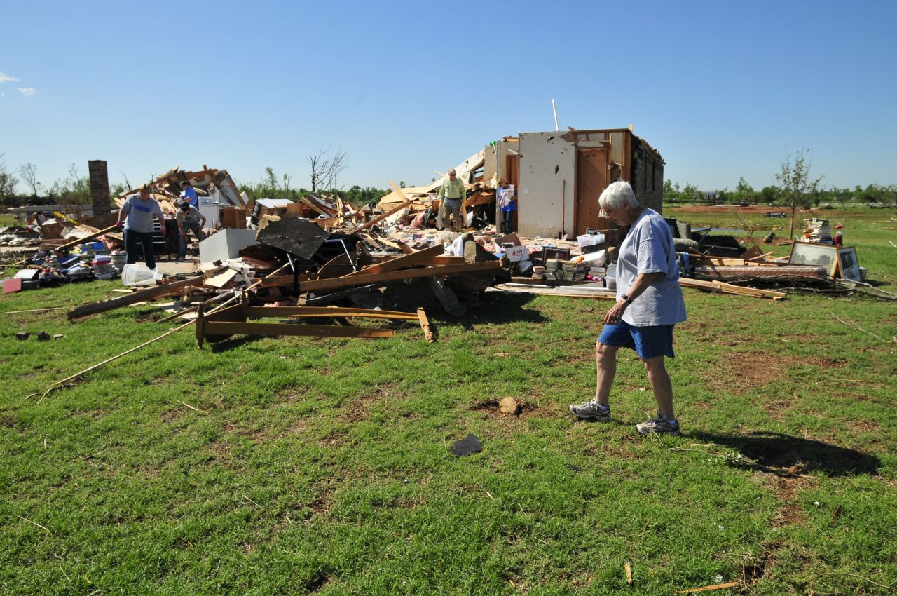 Kay Taylor lives next door to her 94-year-old aunt, whose home was destroyed by tornadoes in 1999 and this week. Both women plan to stay on this land. 